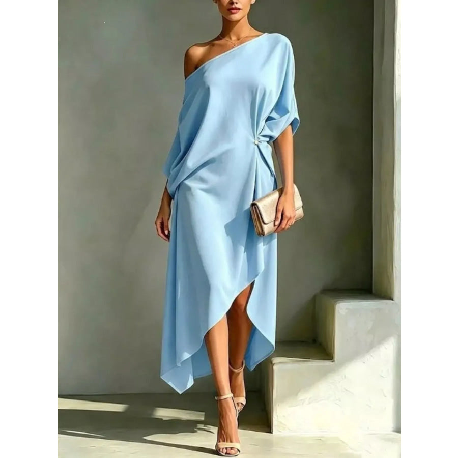 Full Size Asymmetrical One-Shoulder Drape Dress Plus Size Sky Blue / S Apparel and Accessories