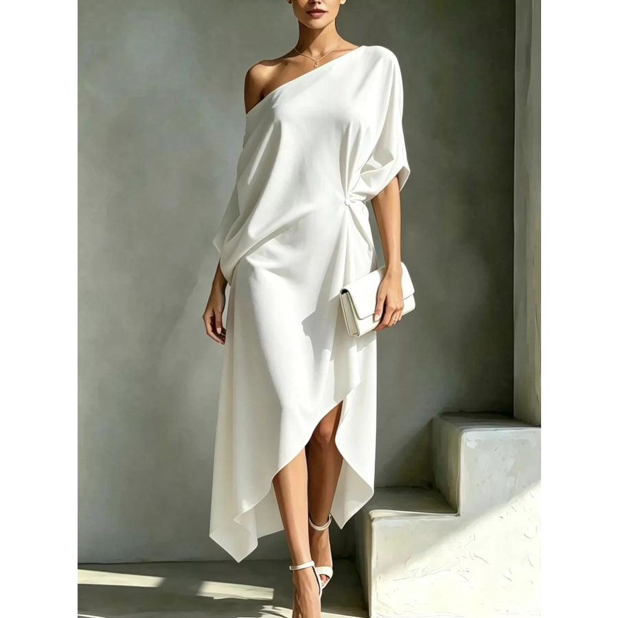 Full Size Asymmetrical One-Shoulder Drape Dress Plus Size White / S Apparel and Accessories