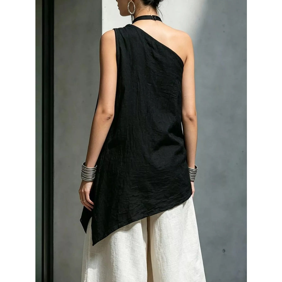 Full Size Asymmetrical One-Shoulder Sleeveless Top Plus Size Apparel and Accessories