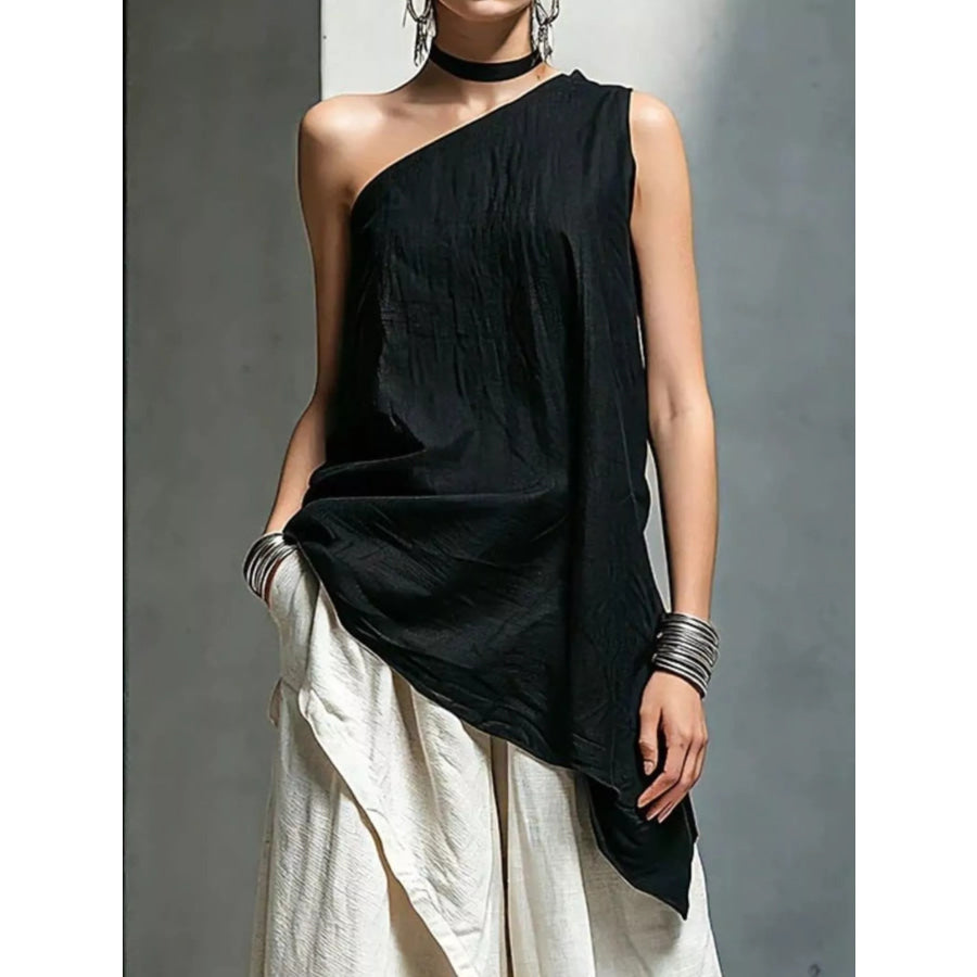 Full Size Asymmetrical One-Shoulder Sleeveless Top Plus Size Black / S Apparel and Accessories