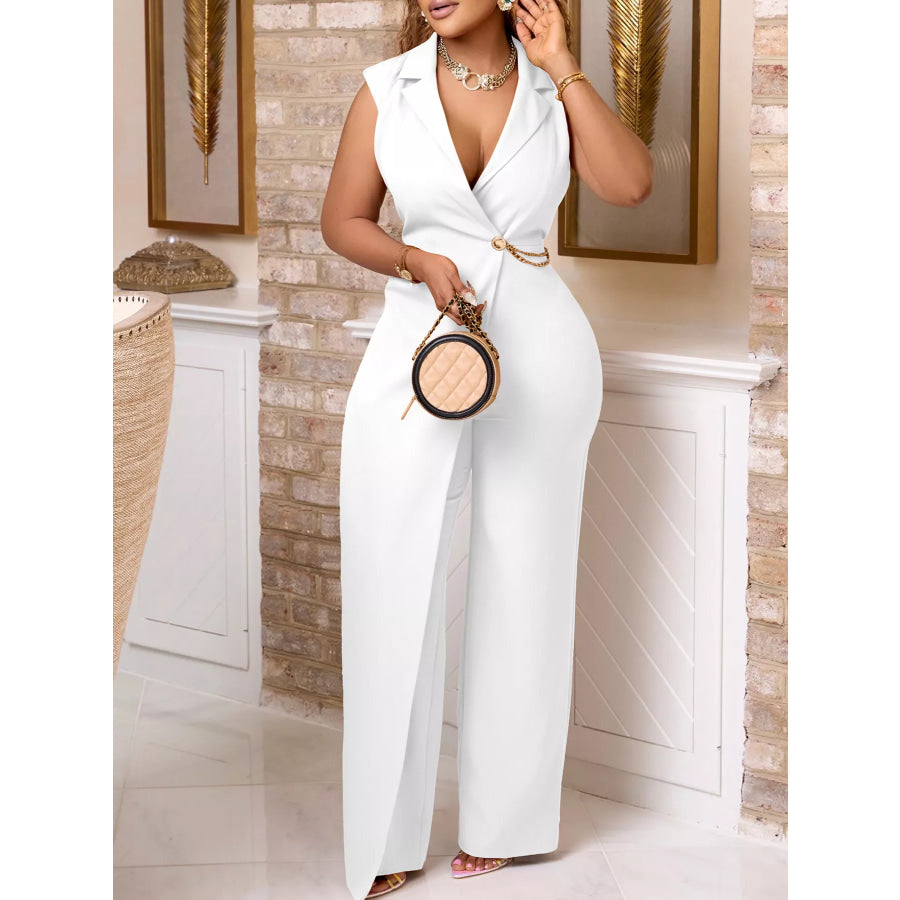 Full Size Asymmetrical Sleeveless Blazer Style Wide Leg Jumpsuit Plus Size Apparel and Accessories