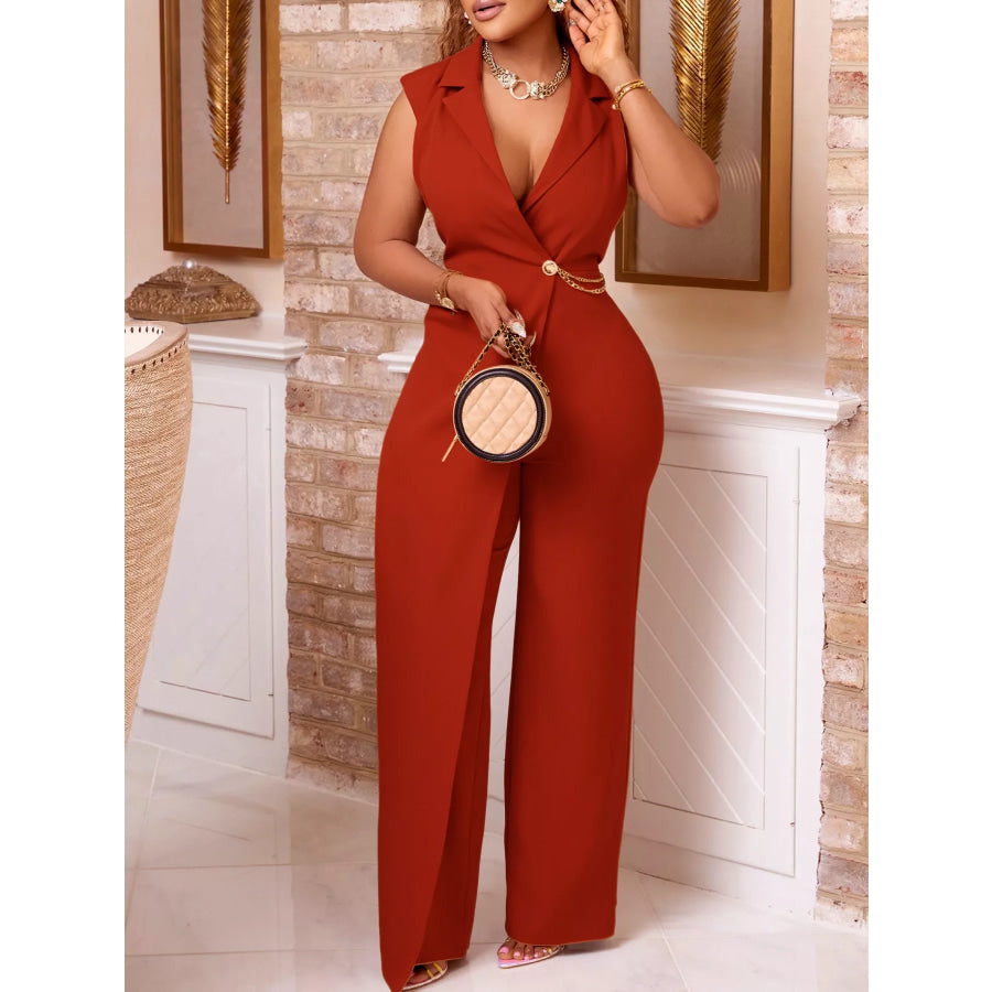 Full Size Asymmetrical Sleeveless Blazer Style Wide Leg Jumpsuit Plus Size Apparel and Accessories