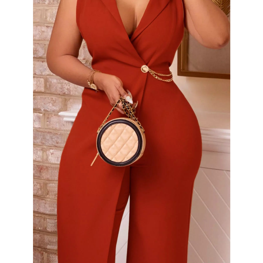 Full Size Asymmetrical Sleeveless Blazer Style Wide Leg Jumpsuit Plus Size Apparel and Accessories