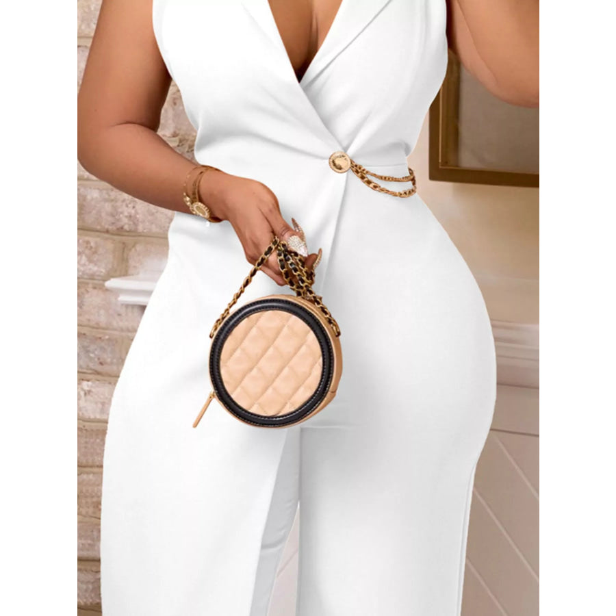 Full Size Asymmetrical Sleeveless Blazer Style Wide Leg Jumpsuit Plus Size Apparel and Accessories