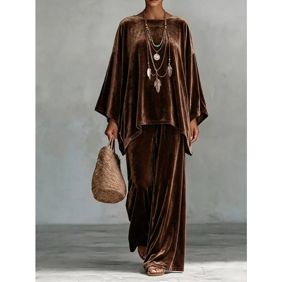 Full Size Asymmetrical Top and Wide Leg Pants Set Plus Sky Blue / S