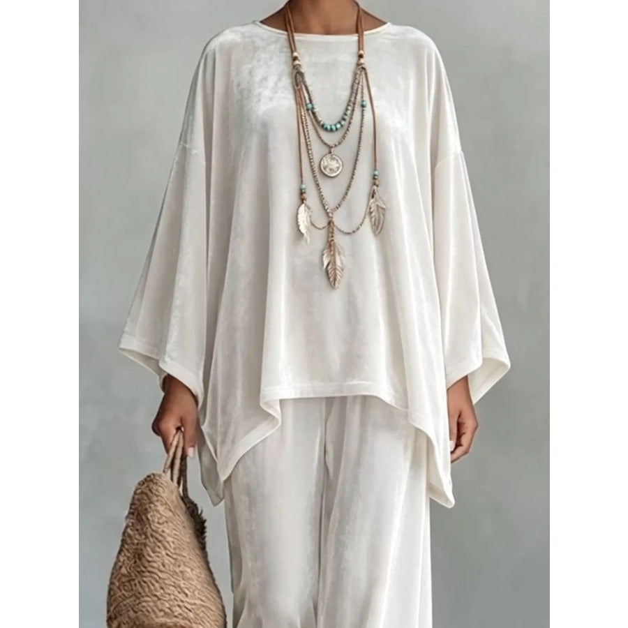 Full Size Asymmetrical Top and Wide Leg Pants Set Plus