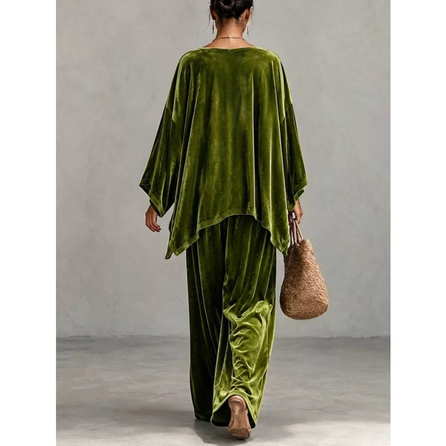 Full Size Asymmetrical Top and Wide Leg Pants Set Plus