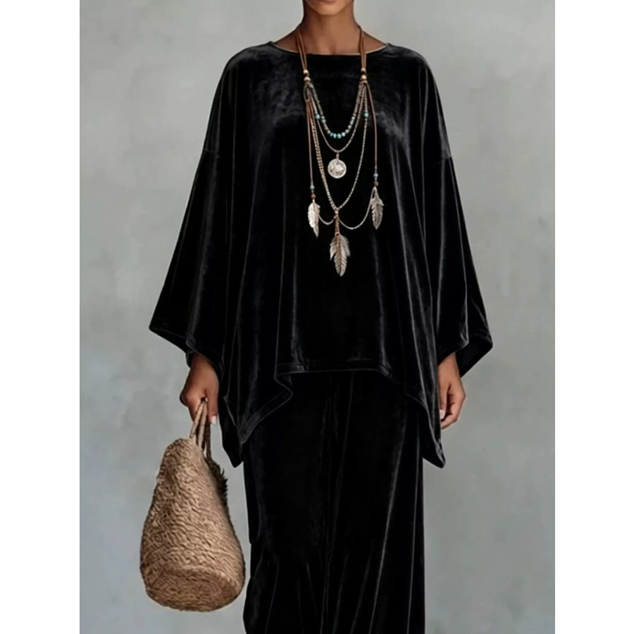 Full Size Asymmetrical Top and Wide Leg Pants Set Plus