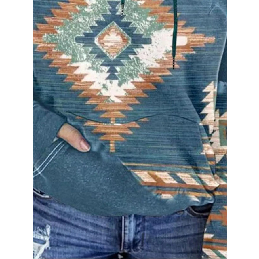 Full Size Aztec Print Hoodie with Kangaroo Pocket Plus Apparel and Accessories