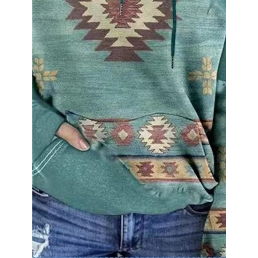 Full Size Aztec Print Hoodie with Kangaroo Pocket Plus Apparel and Accessories