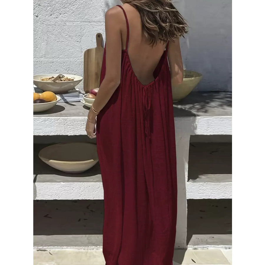 Full Size Backless Scoop Neck Maxi Dress Plus Size Burgundy / S Apparel and Accessories