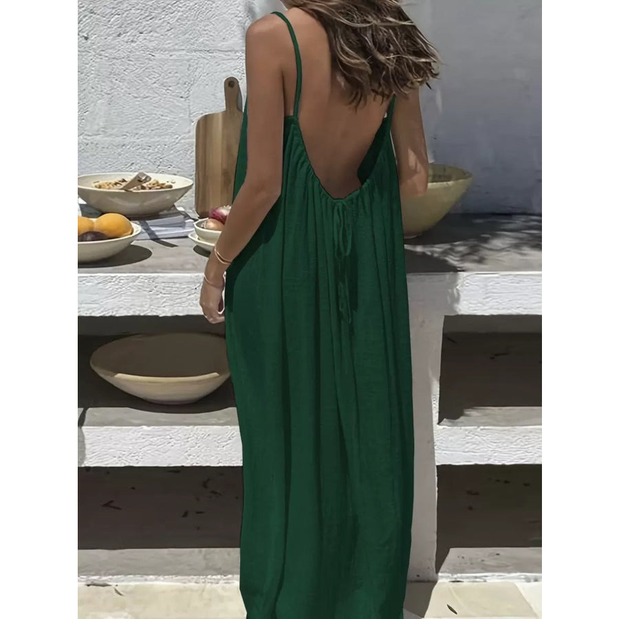 Full Size Backless Scoop Neck Maxi Dress Plus Size Dark Green / S Apparel and Accessories