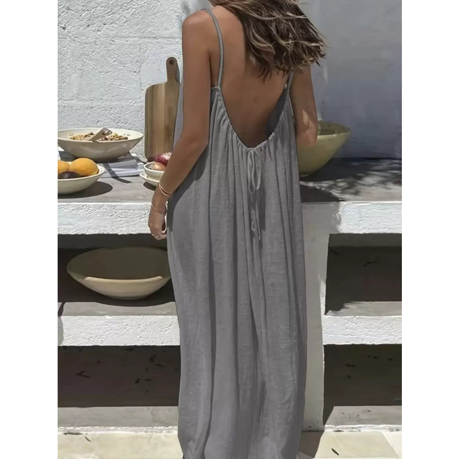 Full Size Backless Scoop Neck Maxi Dress Plus Size Gray / S Apparel and Accessories