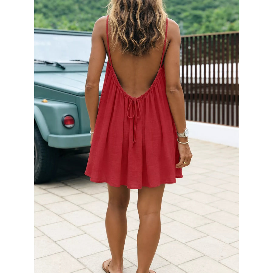 Full Size Backless Spaghetti Strap A-Line Mini Dress Plus Apparel and Accessories
