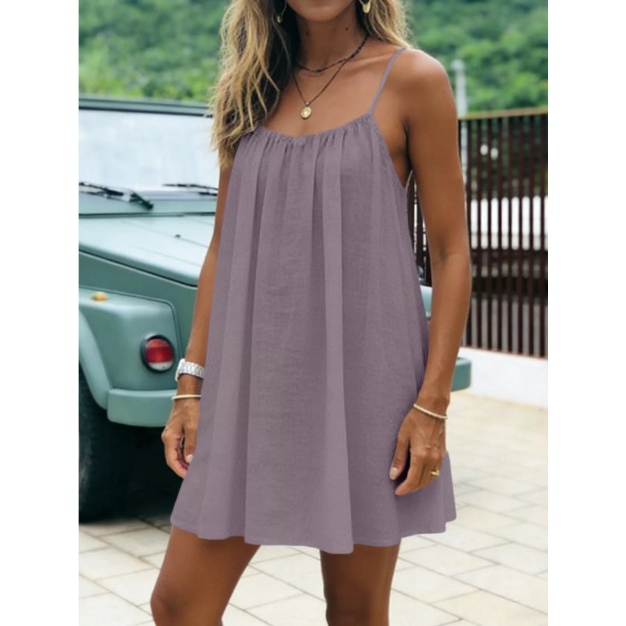 Full Size Backless Spaghetti Strap A-Line Mini Dress Plus Apparel and Accessories