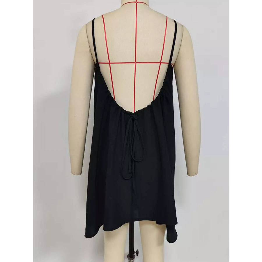 Full Size Backless Spaghetti Strap A-Line Mini Dress Plus Apparel and Accessories