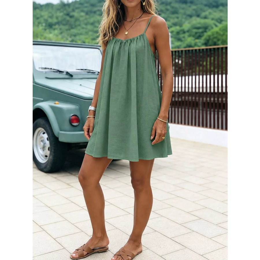 Full Size Backless Spaghetti Strap A-Line Mini Dress Plus Apparel and Accessories