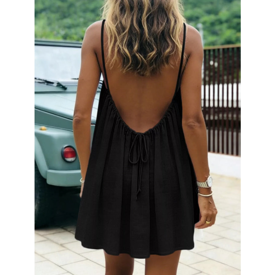 Full Size Backless Spaghetti Strap A-Line Mini Dress Plus Apparel and Accessories