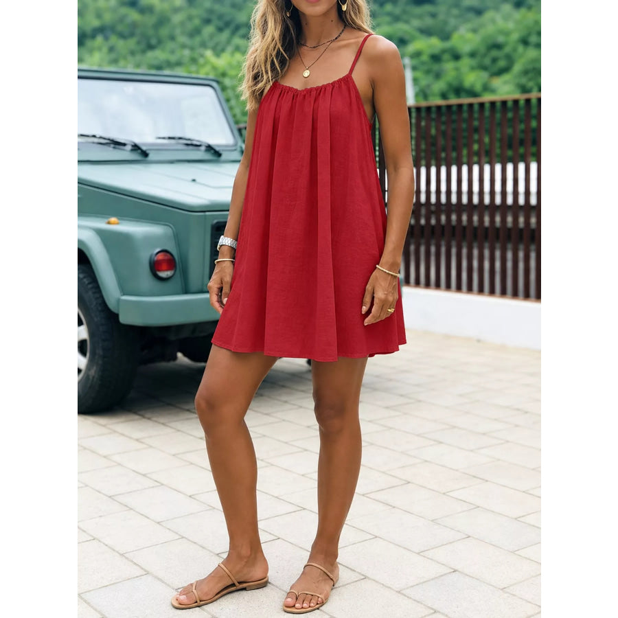 Full Size Backless Spaghetti Strap A-Line Mini Dress Plus Apparel and Accessories