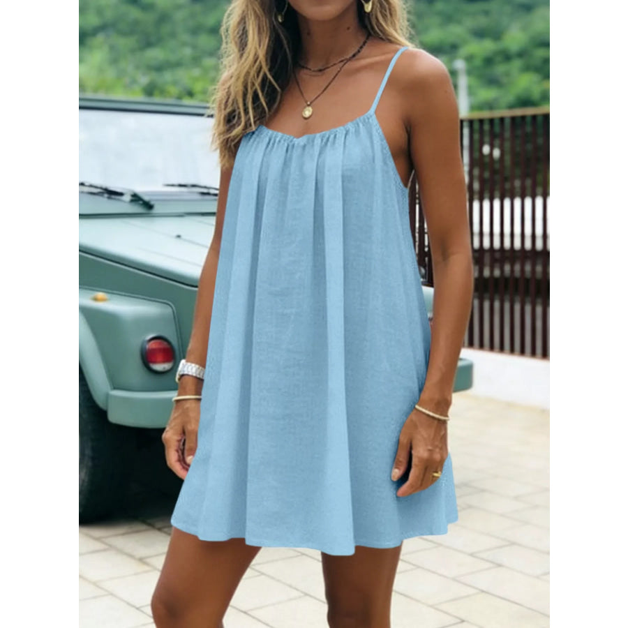 Full Size Backless Spaghetti Strap A-Line Mini Dress Plus Apparel and Accessories