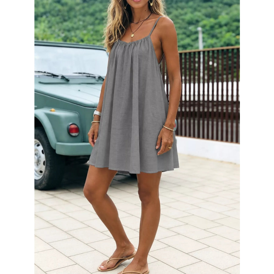 Full Size Backless Spaghetti Strap A-Line Mini Dress Plus Apparel and Accessories