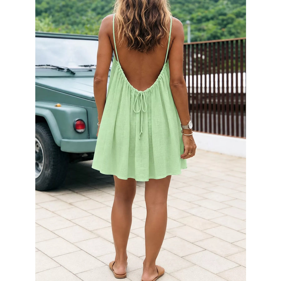 Full Size Backless Spaghetti Strap A-Line Mini Dress Plus Apparel and Accessories