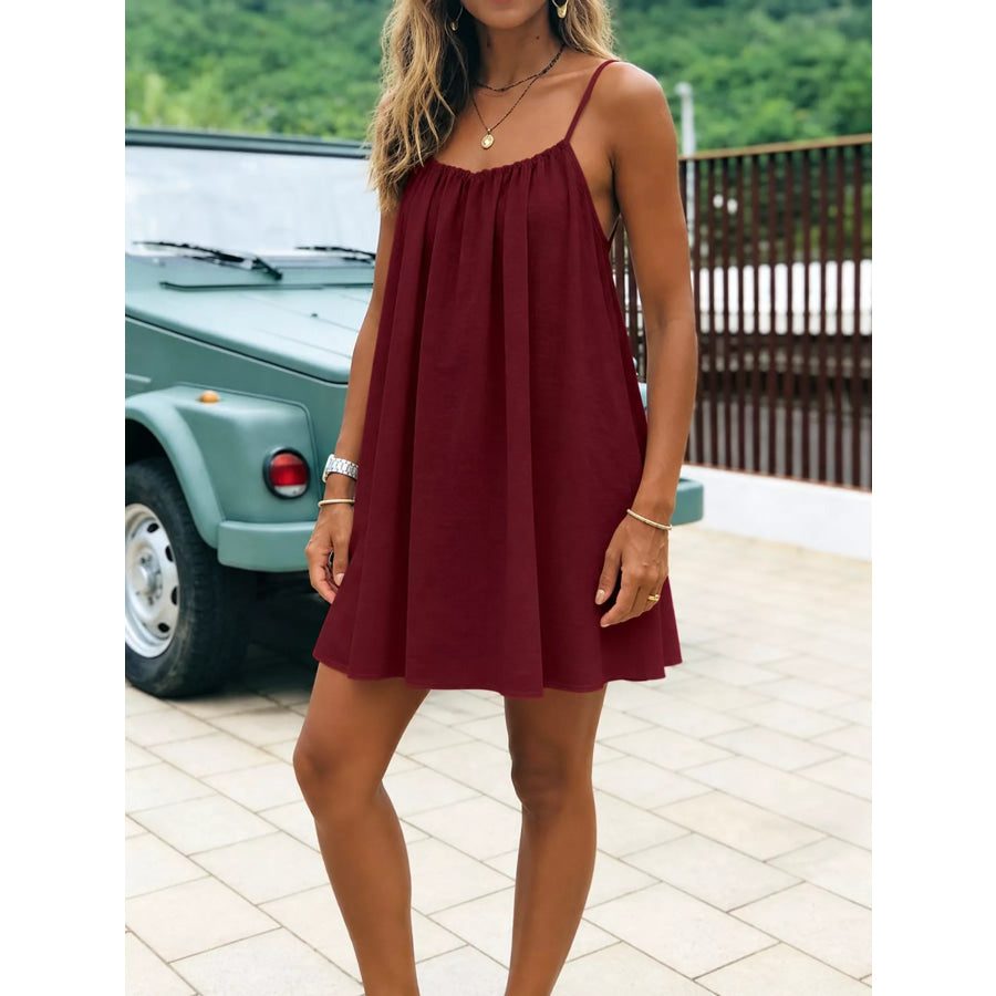 Full Size Backless Spaghetti Strap A-Line Mini Dress Plus Apparel and Accessories