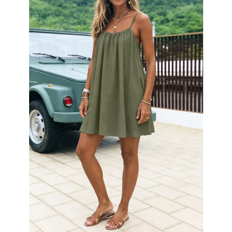 Full Size Backless Spaghetti Strap A-Line Mini Dress Plus Army Green-Style C / S Apparel and Accessories
