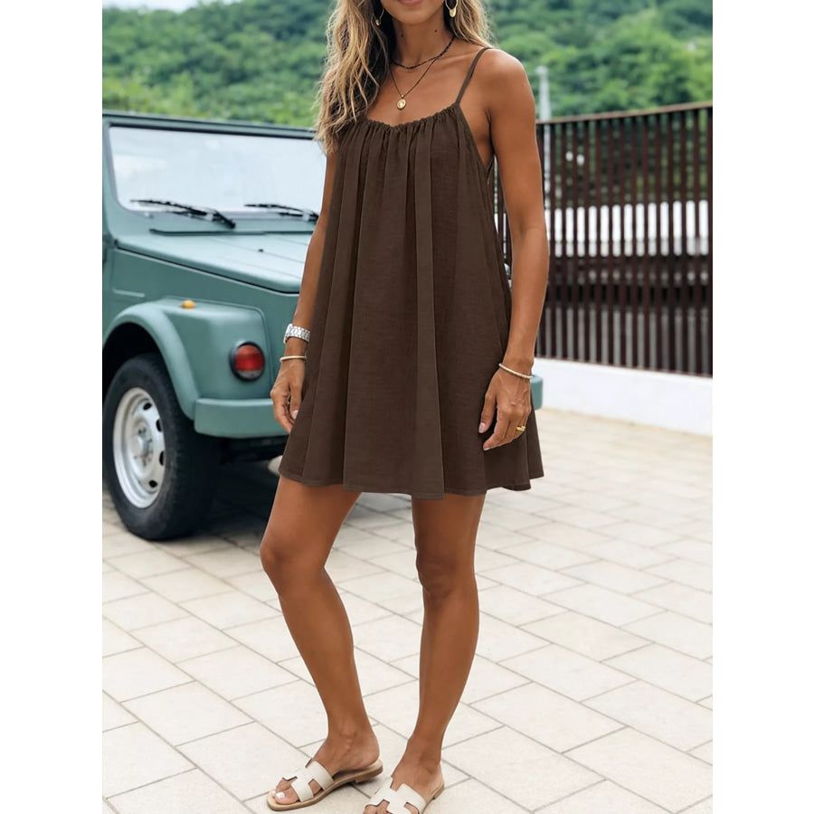 Full Size Backless Spaghetti Strap A-Line Mini Dress Plus Coffee-Style C / S Apparel and Accessories