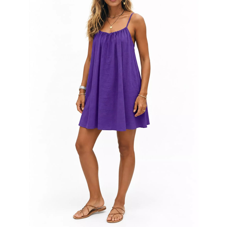 Full Size Backless Spaghetti Strap A-Line Mini Dress Plus Dark Purple-Style C / XL Apparel and Accessories