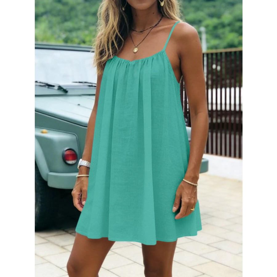 Full Size Backless Spaghetti Strap A-Line Mini Dress Plus Emerald Green-Style C / 2XL Apparel and Accessories