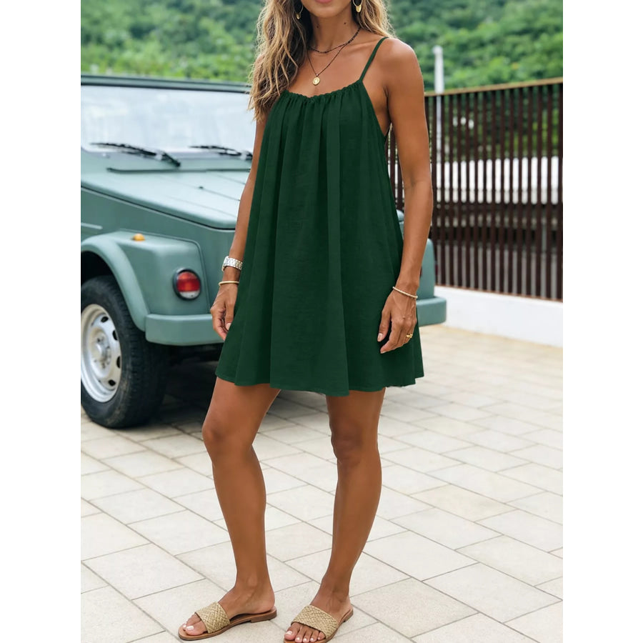 Full Size Backless Spaghetti Strap A-Line Mini Dress Plus Forest Green-Style C / S Apparel and Accessories