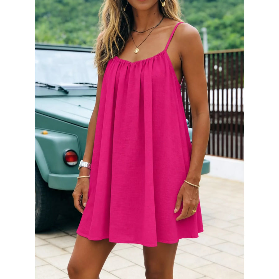 Full Size Backless Spaghetti Strap A-Line Mini Dress Plus Hot Pink-Style C / S Apparel and Accessories
