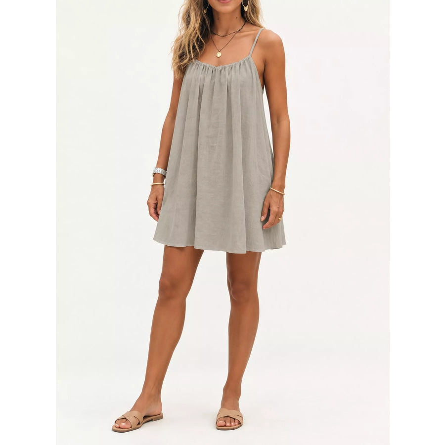 Full Size Backless Spaghetti Strap A-Line Mini Dress Plus Khaki-Style C / S Apparel and Accessories