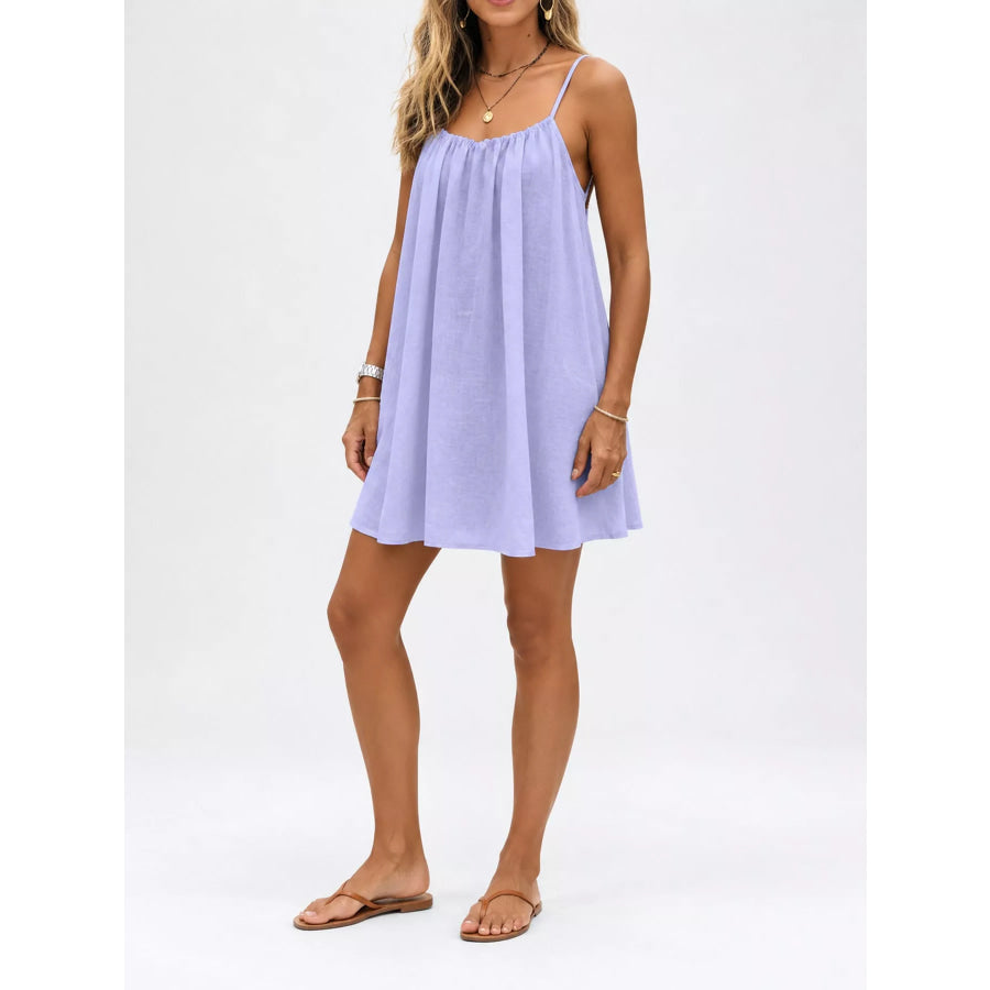 Full Size Backless Spaghetti Strap A-Line Mini Dress Plus Lavender-Style C / 3XL Apparel and Accessories