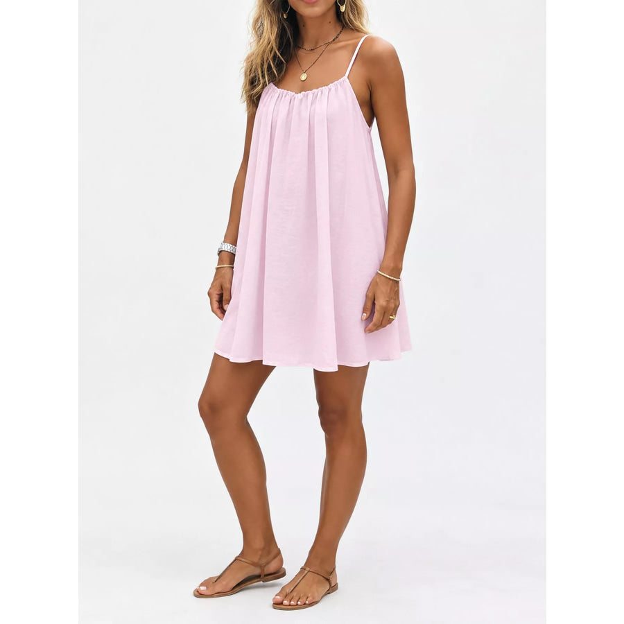 Full Size Backless Spaghetti Strap A-Line Mini Dress Plus Light Pink-Style C / S Apparel and Accessories