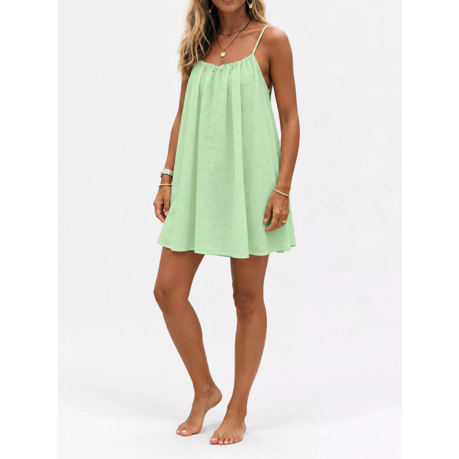 Full Size Backless Spaghetti Strap A-Line Mini Dress Plus Mint Green-Style C / S Apparel and Accessories