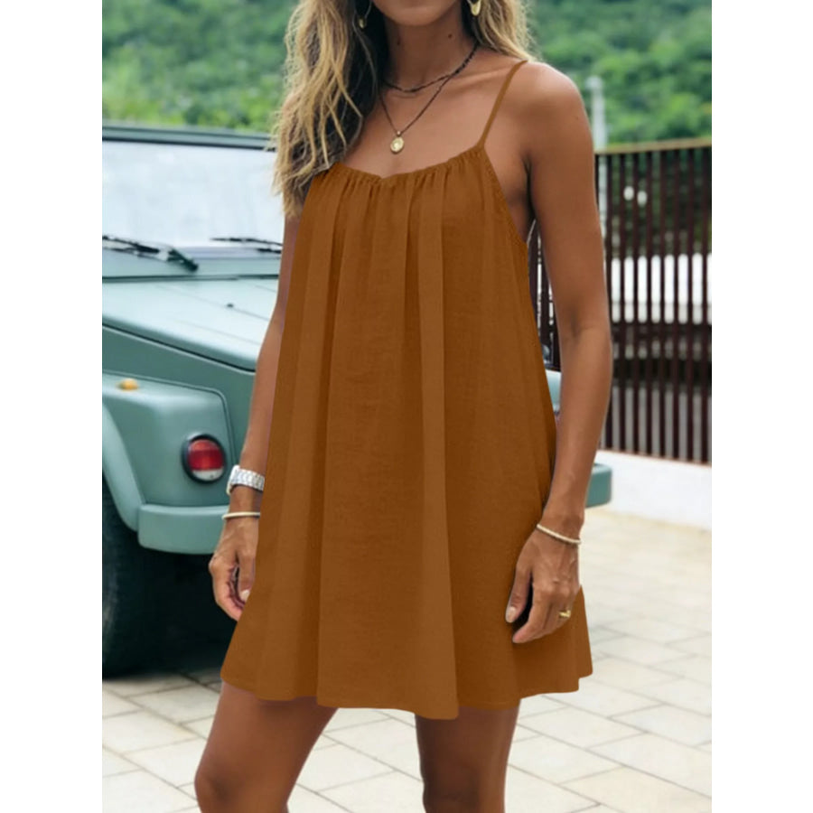 Full Size Backless Spaghetti Strap A-Line Mini Dress Plus Orange-Style C / 3XL Apparel and Accessories