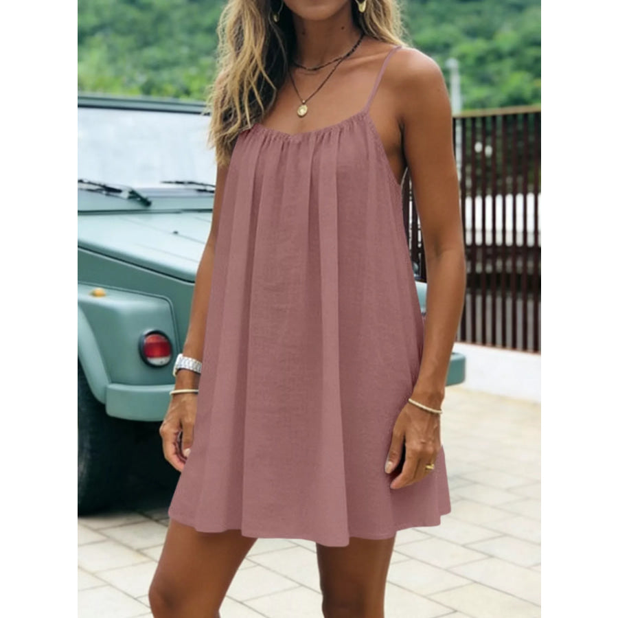 Full Size Backless Spaghetti Strap A-Line Mini Dress Plus Pink-Style C / L Apparel and Accessories
