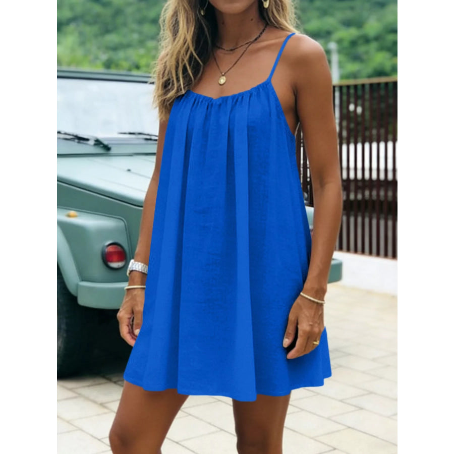 Full Size Backless Spaghetti Strap A-Line Mini Dress Plus Royal Blue-Style C / S Apparel and Accessories