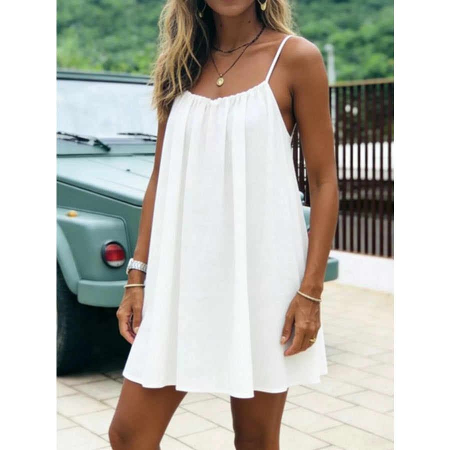 Full Size Backless Spaghetti Strap A-Line Mini Dress Plus White-Style C / S Apparel and Accessories