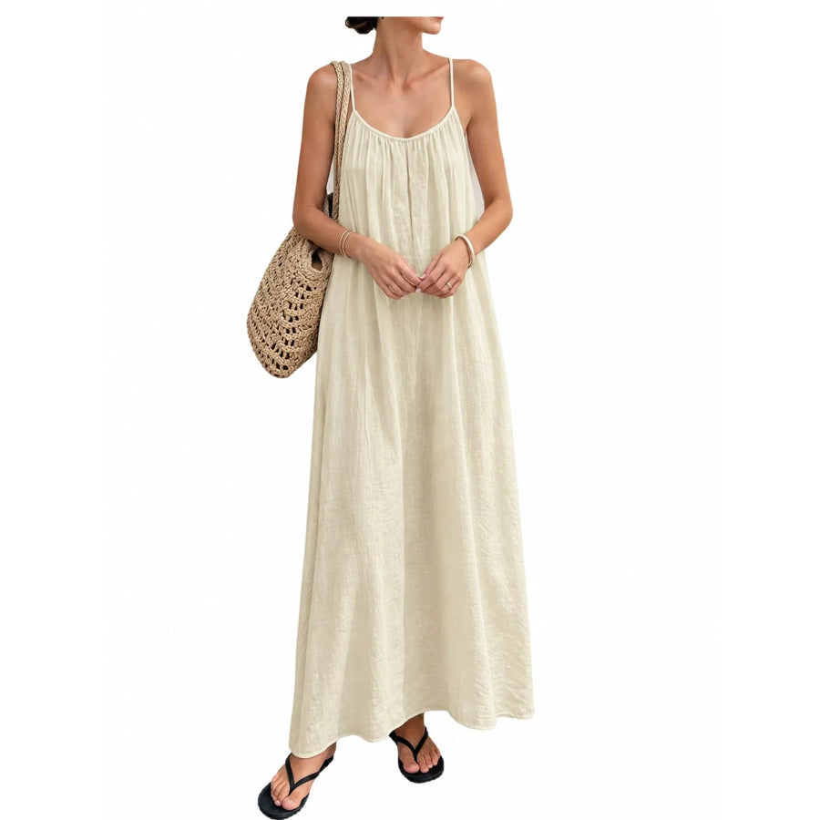 Full Size Backless Spaghetti Strap Maxi Dress Plus Apricot / XL Apparel and Accessories