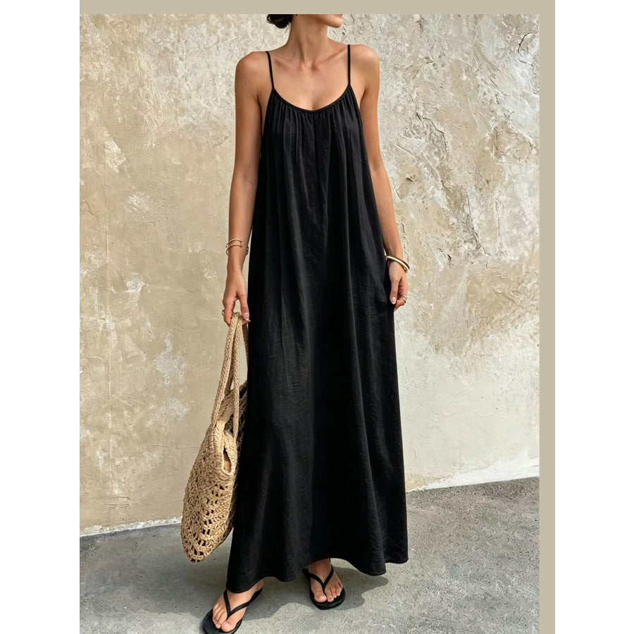 Full Size Backless Spaghetti Strap Maxi Dress Plus Black / XL Apparel and Accessories