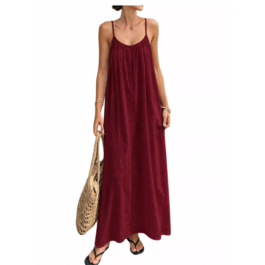 Full Size Backless Spaghetti Strap Maxi Dress Plus Burgundy / S Apparel and Accessories