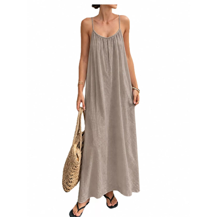 Full Size Backless Spaghetti Strap Maxi Dress Plus Camel / S Apparel and Accessories
