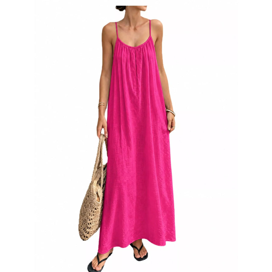 Full Size Backless Spaghetti Strap Maxi Dress Plus Hot Pink / S Apparel and Accessories