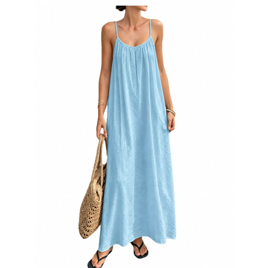 Full Size Backless Spaghetti Strap Maxi Dress Plus Light Blue / S Apparel and Accessories