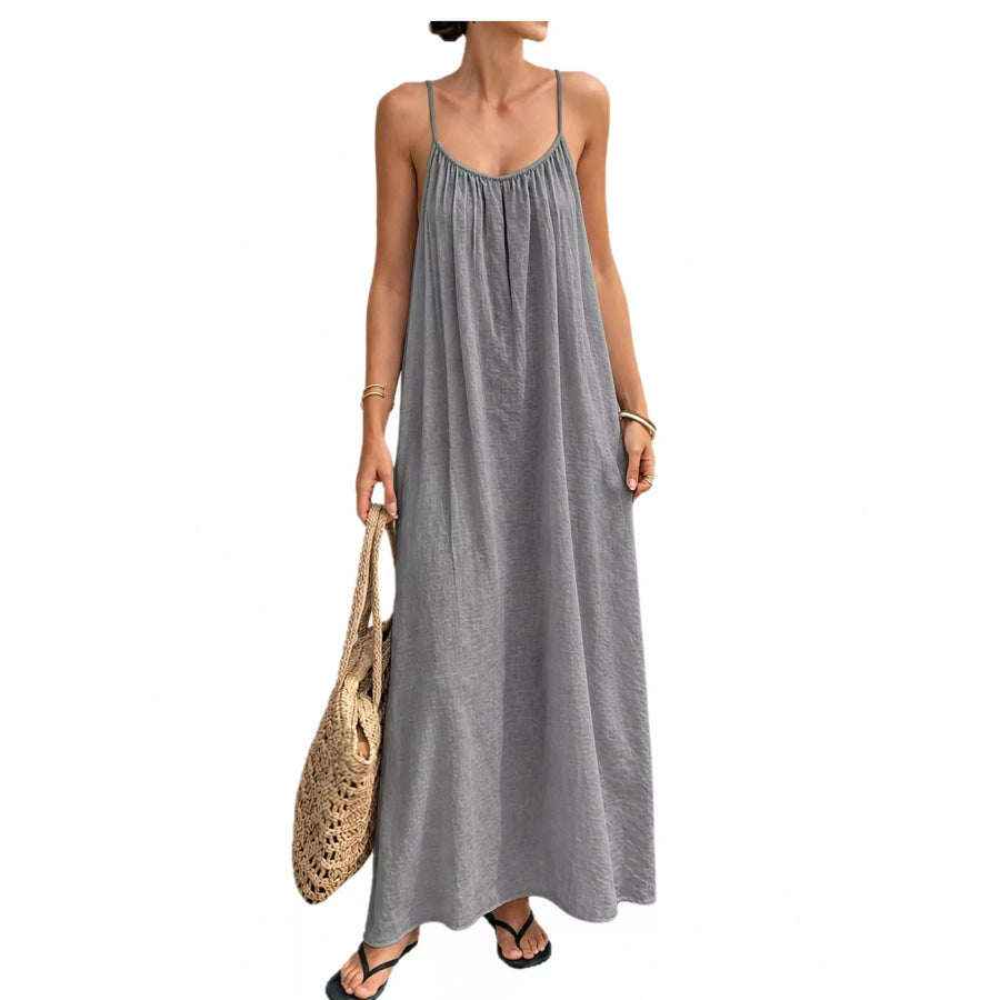 Full Size Backless Spaghetti Strap Maxi Dress Plus Silver Gray / S Apparel and Accessories