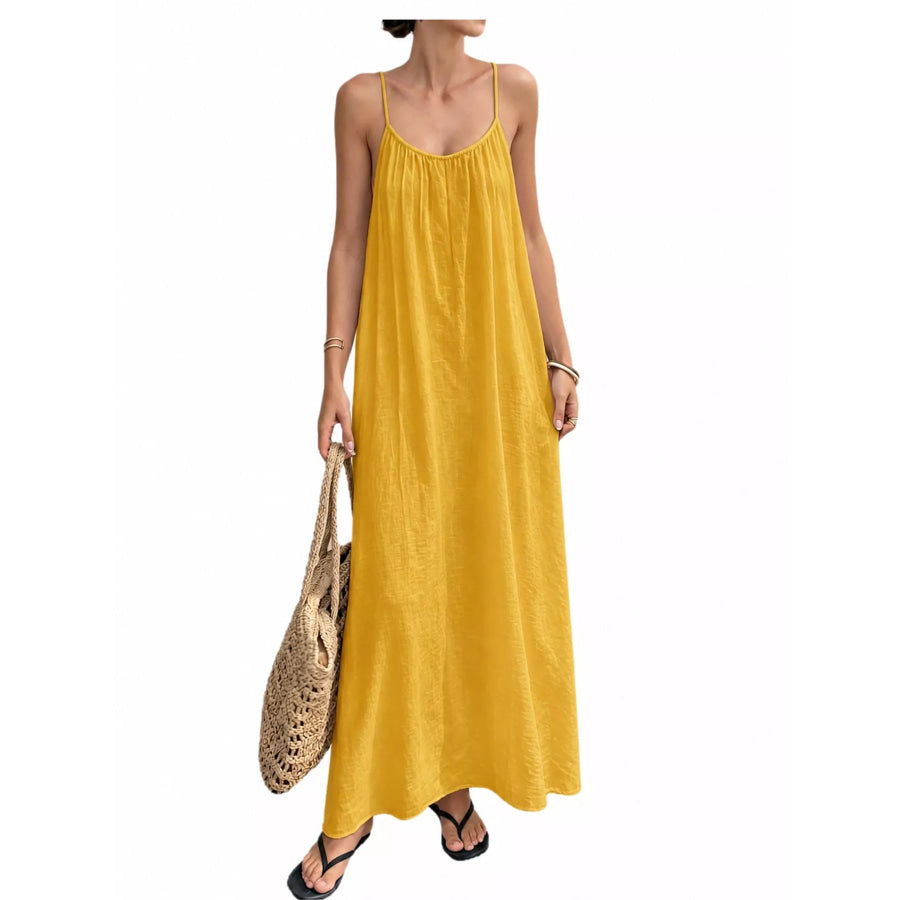 Full Size Backless Spaghetti Strap Maxi Dress Plus Yellow / 2XL Apparel and Accessories