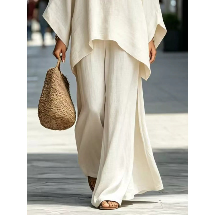 Full Size Batwing Sleeve Top and Wide-Leg Pants Set Plus Apparel Accessories